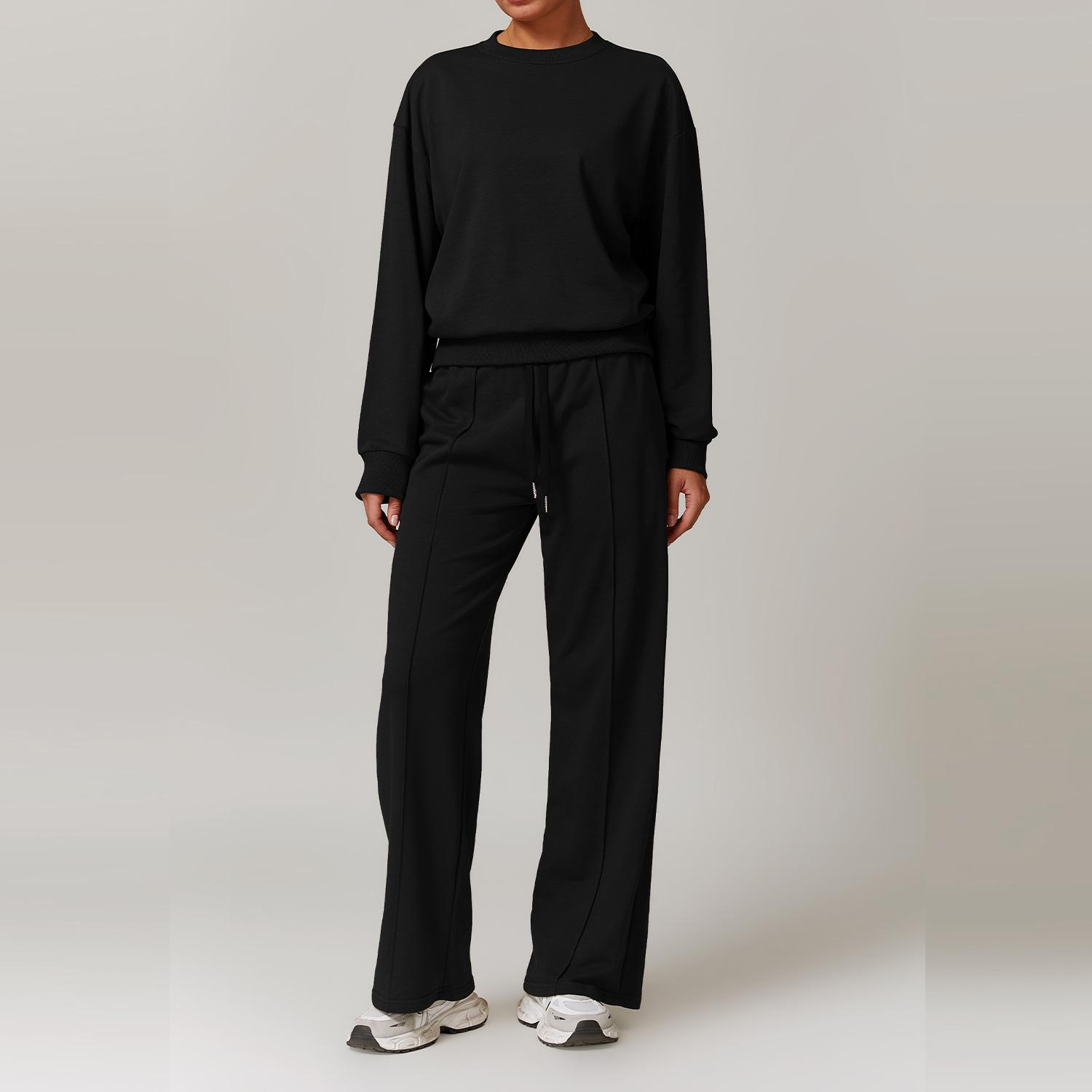 

2 шт. спортивный комплект женский фитнес йога костюм спортивная одежда для бега длинные рукава широкие брюки тренировочные комплекты спортивные костюмы спортивная одежда S