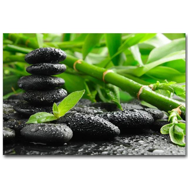 ZEN Poster Stone Bamboo Water Drops Green Leaf Still Life Meditation Wall Art Picture Canvas HD Print Buddha Home Decor Painting