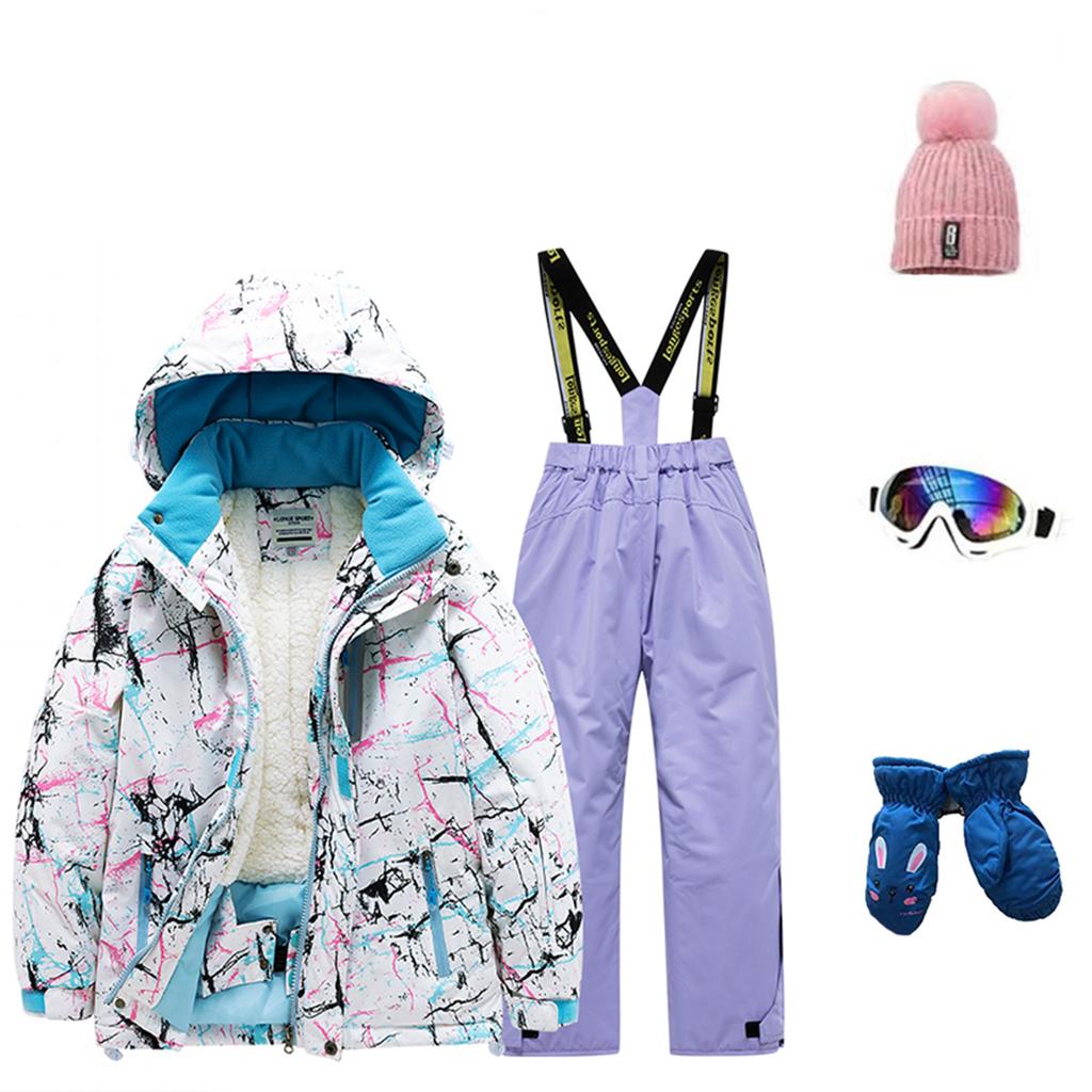 Children's Fashion Skiwear Set Boys' And Girls' Thickened Waterproof Thermal Ski Suit Five-Piece Outfit With Jacket And Trousers