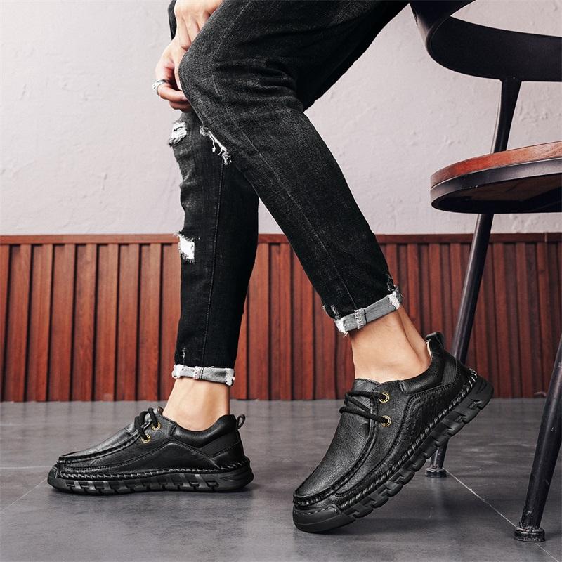 Fashion Fashion Men Sneakers Handmade Sewing Casual Shoes Leather Lace-Up Men Shoes Walking Sneakers Men Moccasins Zapatillas Hombre