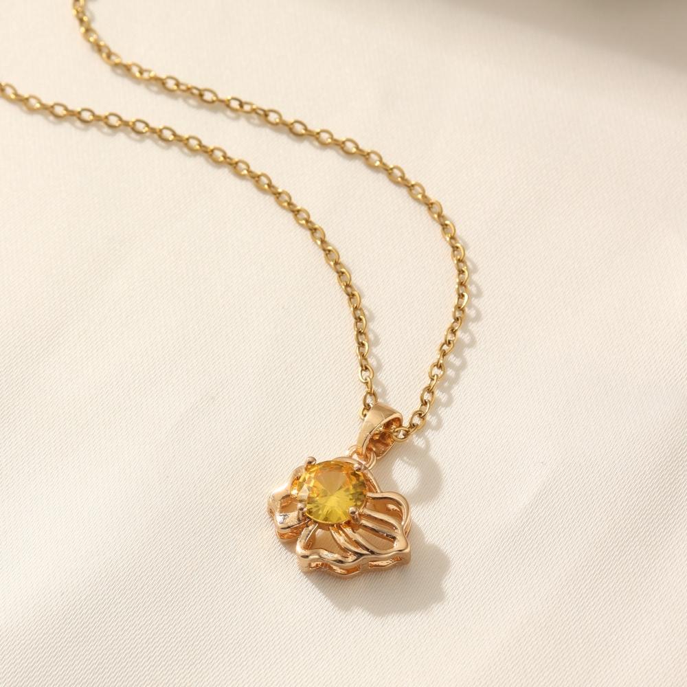 Fashion 12 Constellations Zirconia Pendant Necklaces for Women Sparkling Golden Stainless Steel Necklace Jewelry