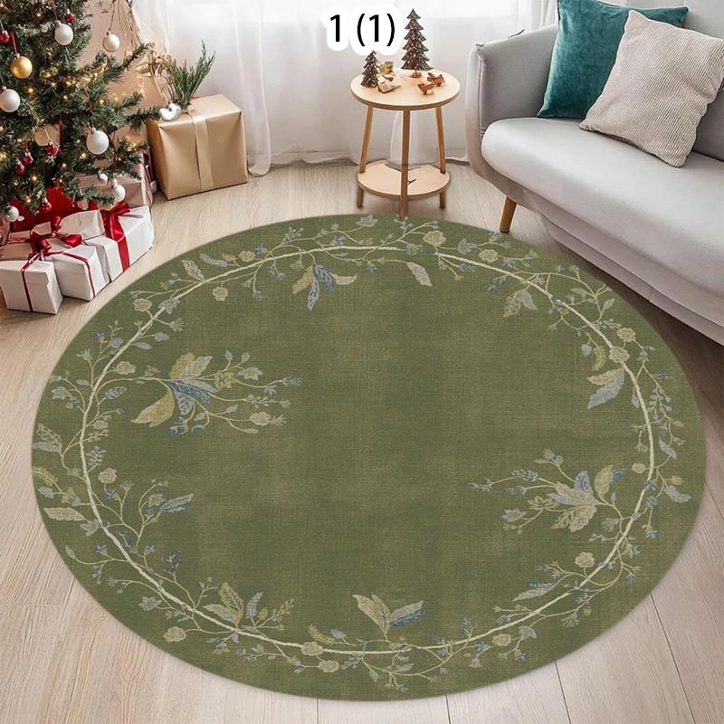 

Green Round Carpet Mat Rug with Vintage Floral Pattern Non-slip Soft Floor Cover for Living Room Bedroom Home Decoration 80cm x 80cm