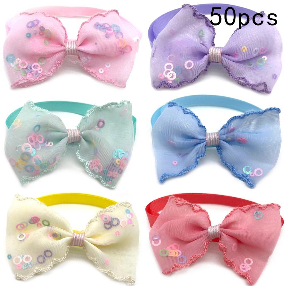 50/100pcs Pet Dog Cat Bow Ties Adjustable Collar Mesh Sequins Neckties for Small Dog Dog Grooming Accessories Pet Products