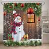 Winter Christmas Shower Curtains Town Street Snowman Snow Mountain Scenery New Year Xmas Home Bathroom Decor Bath Curtain Set