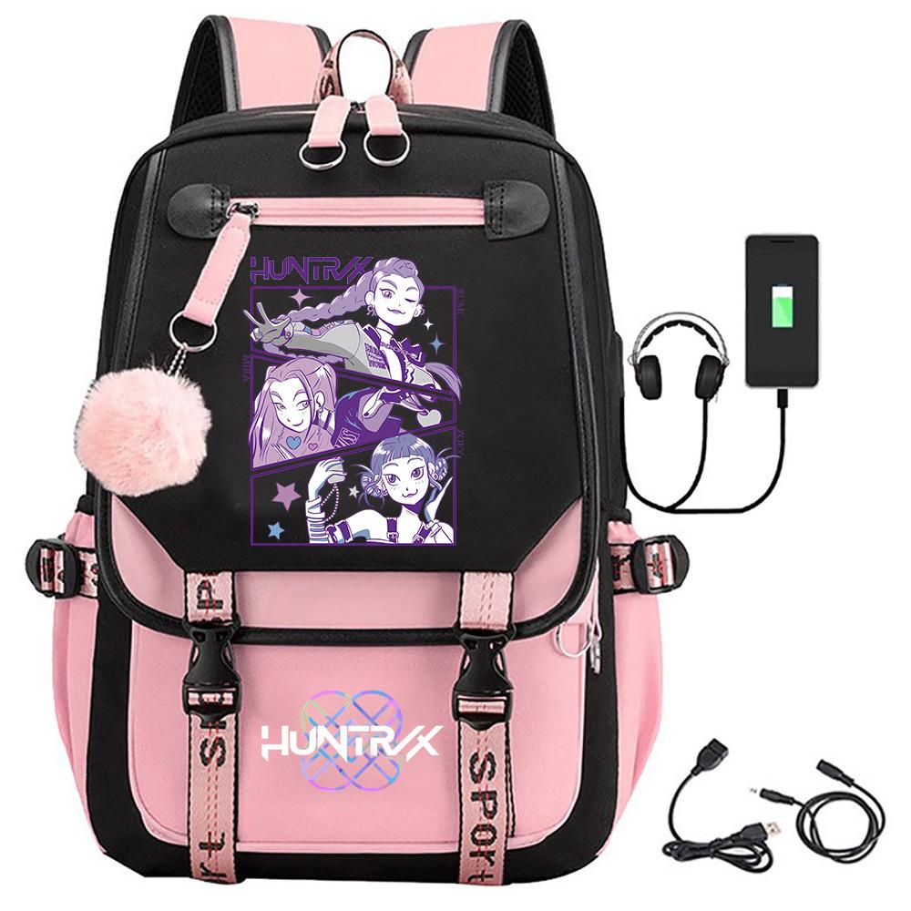 K-pop Demon Hunter Girl Group Backpack with Pompom - School and Campus Edition