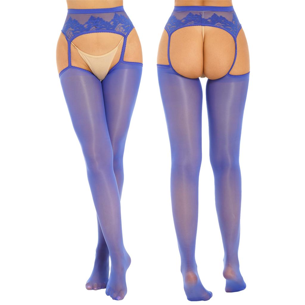 Womens Cutout Crotchless Pantyhose Floral Lace Patchwork Leggings One-Piece Garter Stockings