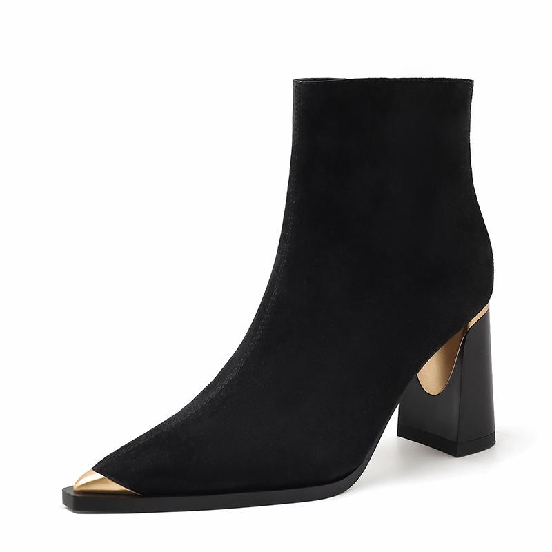 8.5CM Super High Heel Elegant Temperament Small Short Boots Niche Fashion Simple Pointed Thick Heel Side Zipper High Heel Women's Boots