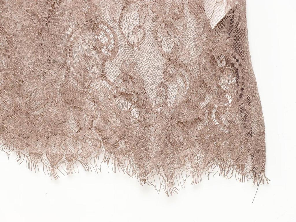 2026 Spring European Style Satin Dress with Eyelash Lace Trim