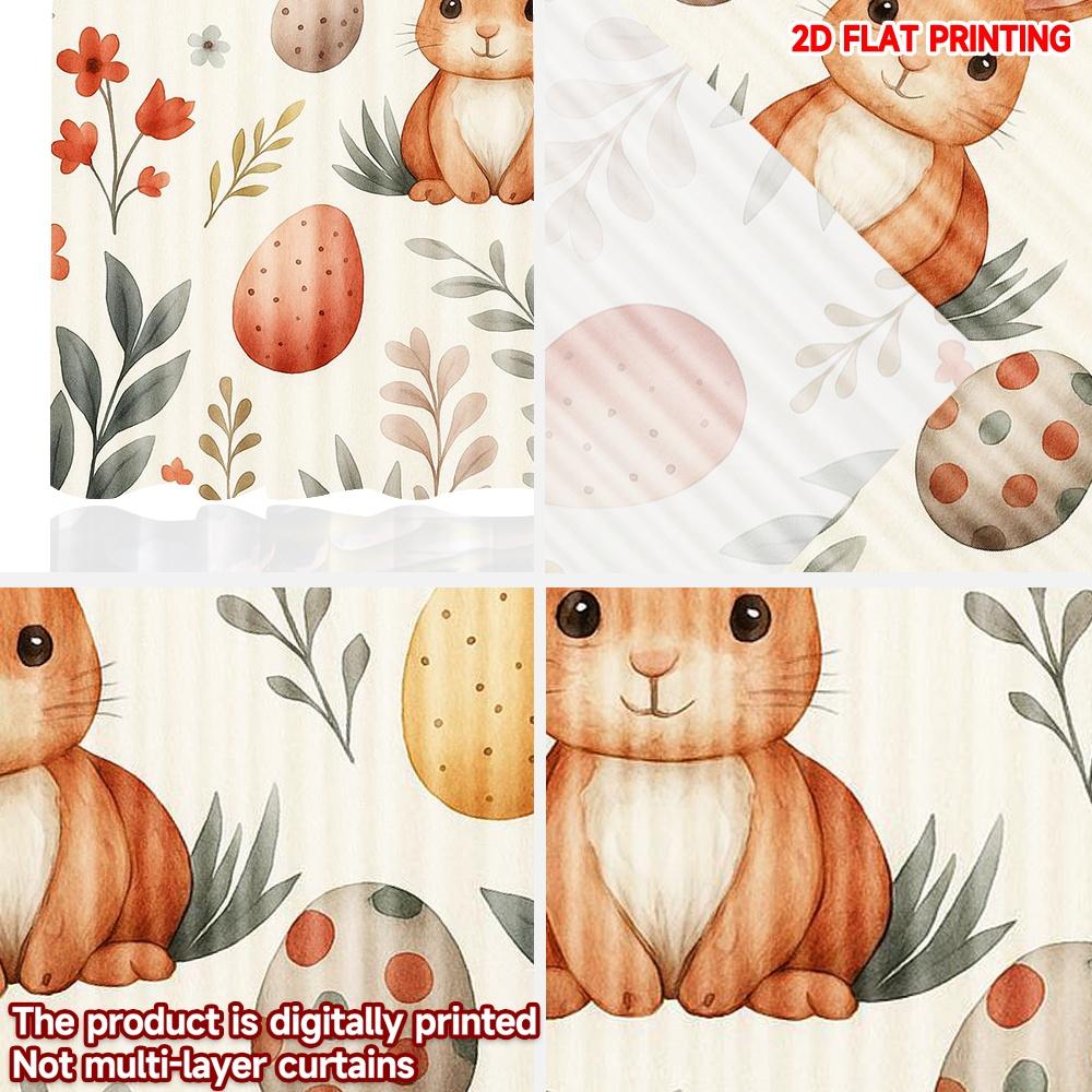 Set Of 2 Easter Bunny Painted Eggs Curtains Printing Spring Theme Design Pastel Color Animal Floral Pattern Living Room Curtain Polyester Perfect For