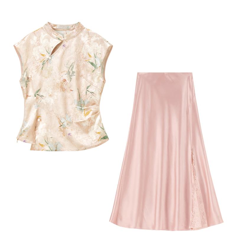 Elegant Chinese Style Satin Two-Piece Set
