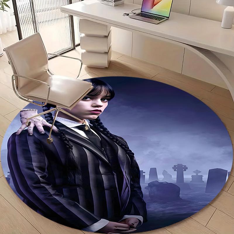 1pc Addams Family Wednesday2 Design Printed Area Round Carpet for Bedroom Living Room Home Decor Rugs Mat Non Slip Mat Rug for Bedside