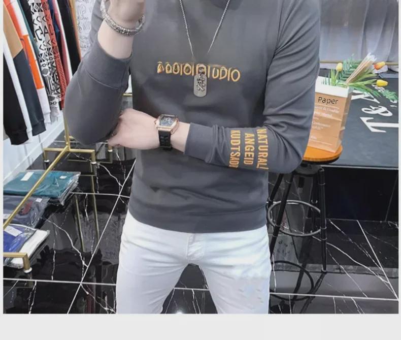 High-End Men's European Sweatshirt: Trendy, Long-Sleeved, Plus Velvet, Spring/Autumn, Thickened Winter Top