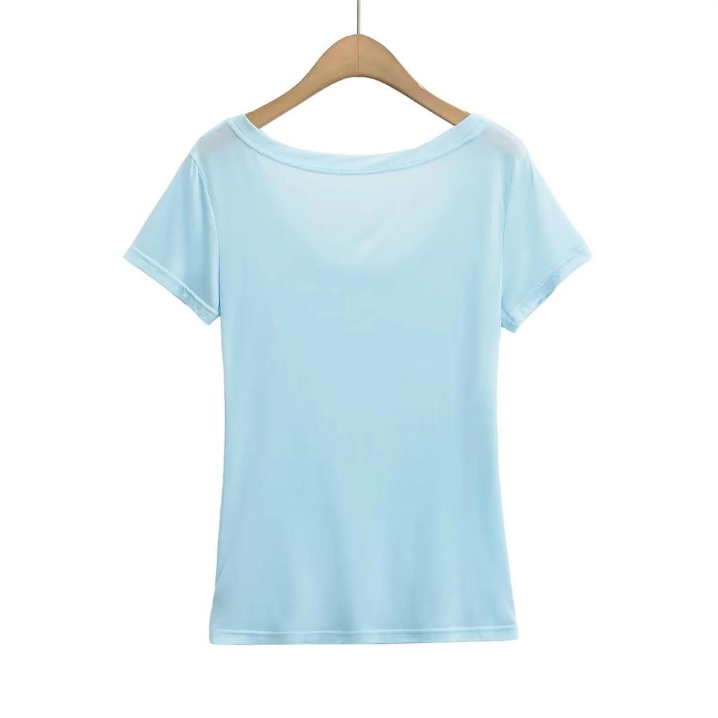 2025 Summer Women's Lyocell U-Neck Loose-Fit Short-Sleeve Top