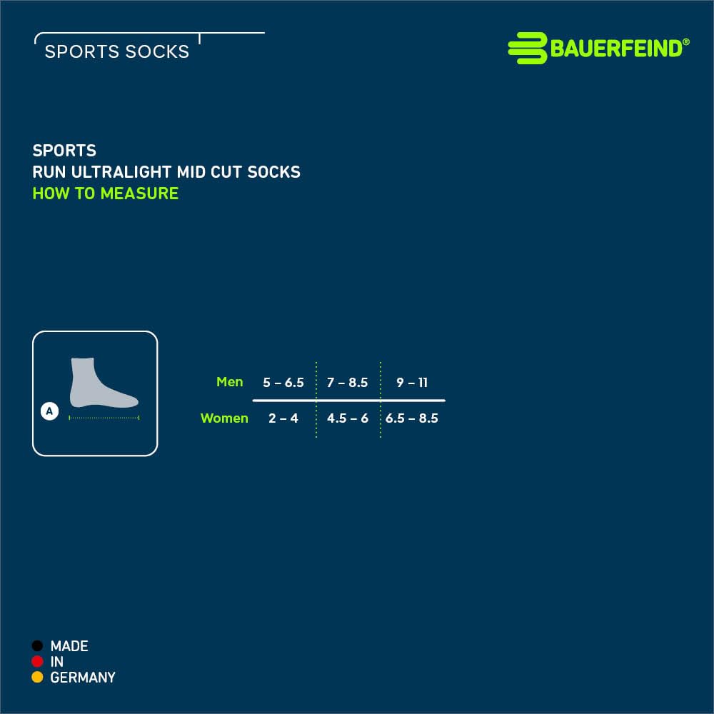 BAUERFEIND Run Ultralight Mid Cut Crew Sizes Socks, Socks, Women's, White, 35-37 (22.0-23.5)