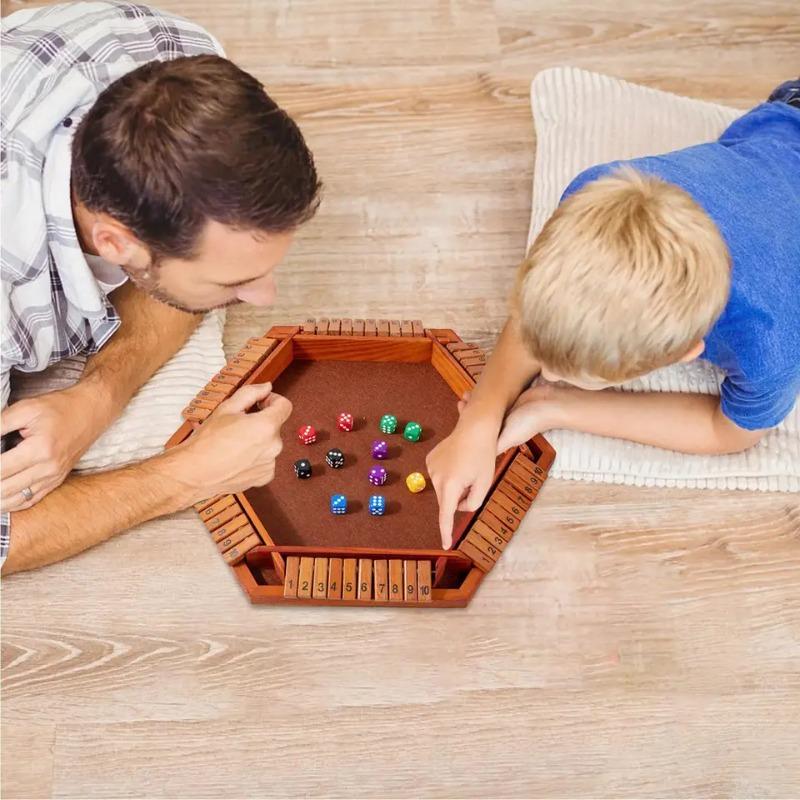 Wooden Shut Box Dice Game Six Sided Flipping Number Board Game for Family Party Teens Adults