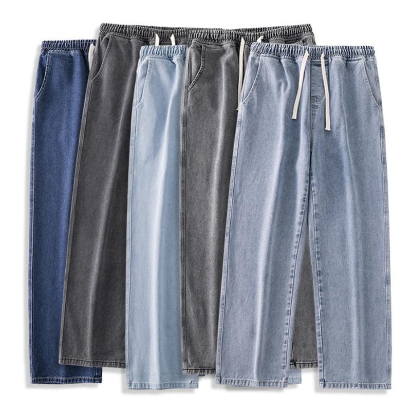 Summer Thin Jeans Men's Loose Straight High Street Elastic Waist Casual Wide-leg Pants