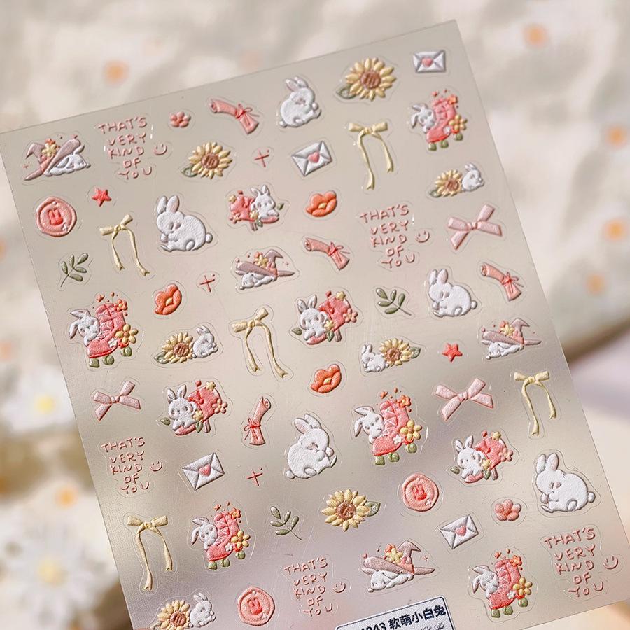 

Ferroso Весенний стиль Белый кролик 3D самоклеящиеся наклейки для ногтей TS-4043