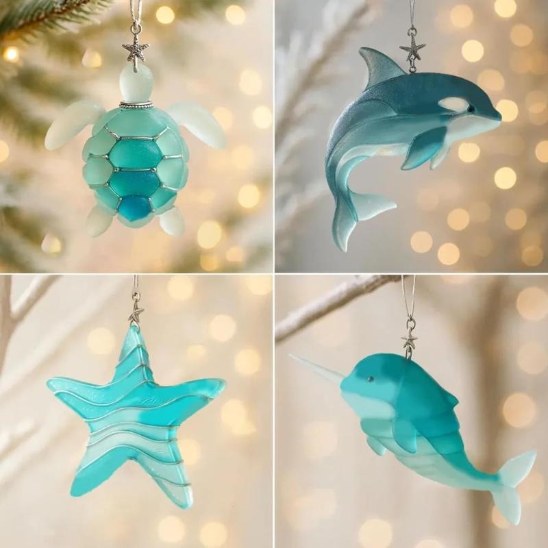 Collectible Marine Life Acrylic Pendant Ornament Christmas Tree Hanging Decoration Advent Calendar Set