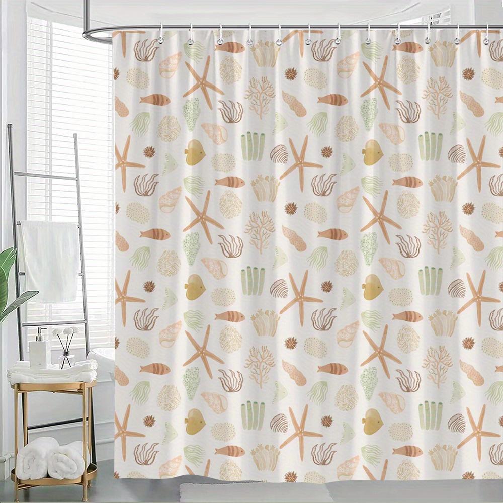

Whimsical Marine Life Shower Curtain - Ocean-Inspired Design With Starfish, Fish & Coral, Soft Tones, Includes Hooks W60H190(CM)-1 Pcs