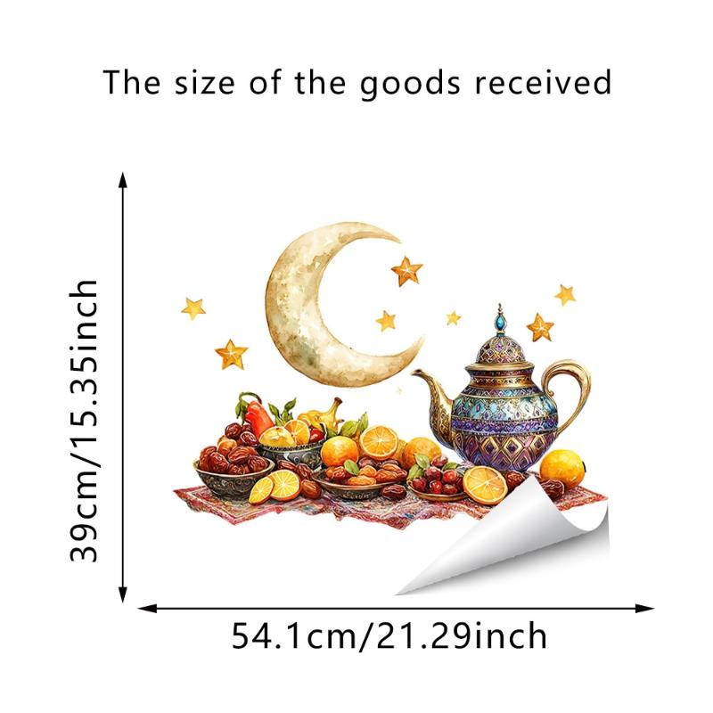 Ramadan Kareem Wall Stickers Colorful Lantern Moon Star Window Decal Ramadan Decoration 2026 Eid Mubarak Muslim Party Decor
