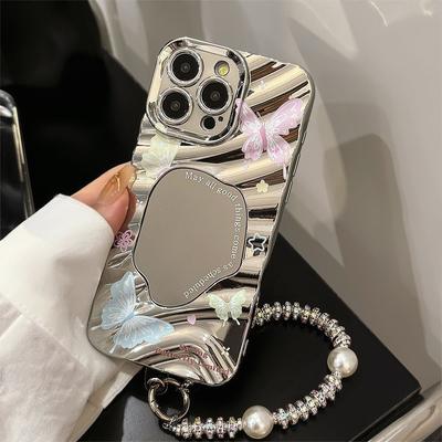 Luxus Schmetterling bemalt Telefon Fall für iPhone 13 11 14 16 15 Pro Max 12 14promax 15promax Make-up Spiegel stoßfest Cover Funda