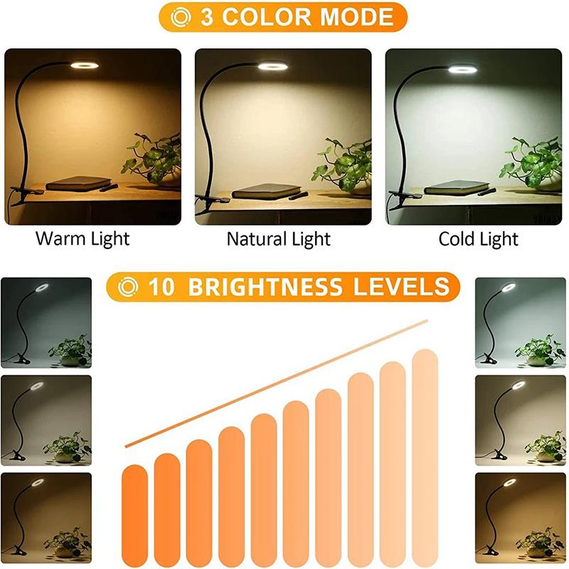 Dimmable 3 Color Bedside Night Light Lamp Usb Read Book Led Lights 3D Ring Night Lights For Bedroom Desk Clip Night Lamp