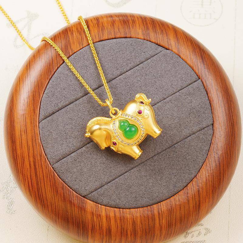 Women s Zirconium Pony Niche Copper Jewelry Necklace Pendant 60CM(Necklace Long)