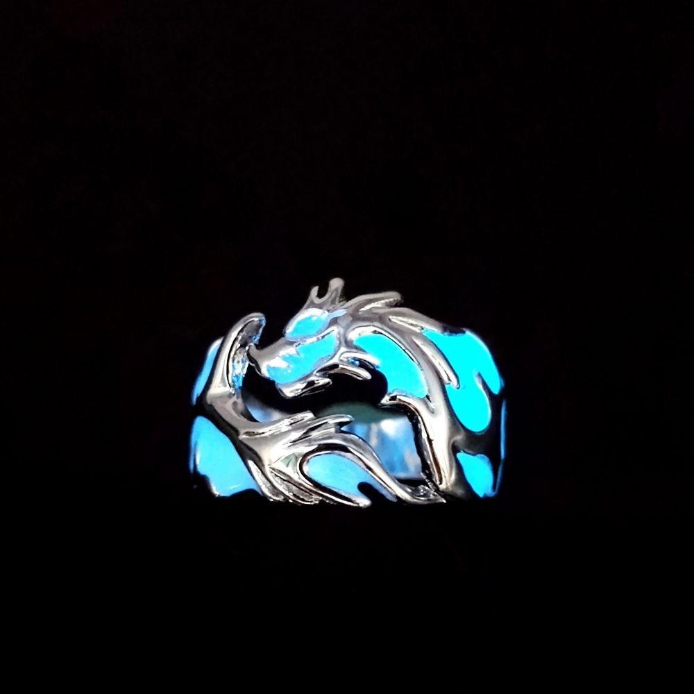 

Vintage Luminous Dragon Rings Gothic Adjustable Men Rings Unique Boys Jewellery Anillos resizable синий