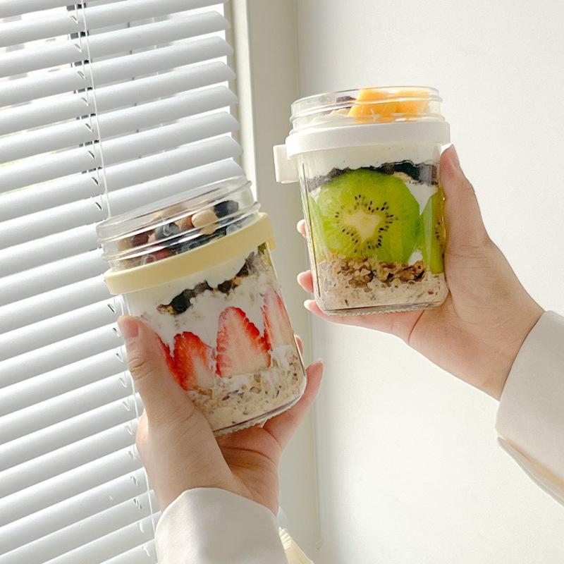 Taşınabilir Kahvaltı Kapları Yulaf Ezmesi Tahıl Fındık Yoğurt Salata Kapları Kap Seti Kaşıkla Okul Öğle Yemeği Kutusu Gıda Saklama Kutusu