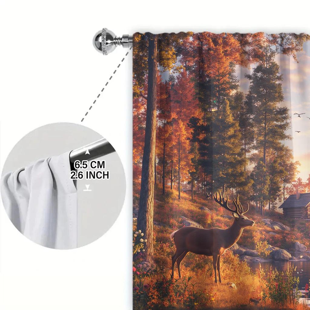 Artistic Panels Autumn Forest Deer Pattern Window Curtains Half Suitable Home Decorative Curtain With Blackout Polyester