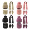 3Pcs/Set Kids Hat Scarf Gloves Set Rainbow Twist Texture Plush Ball Decor Knitting Hat