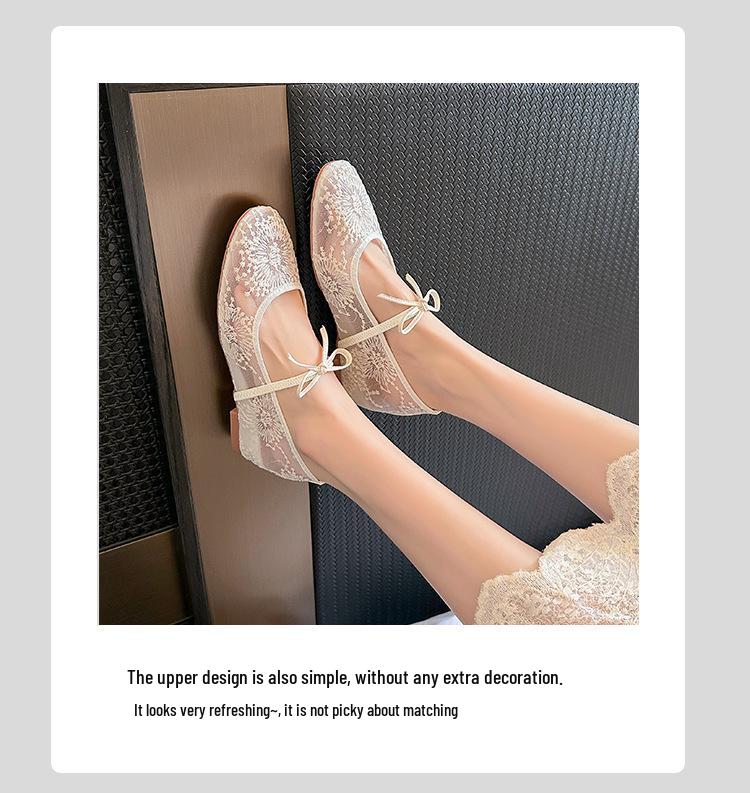 Grape Style Mesh Lace Bowknot Square Toe Hidden Heel Mary Jane Shoes for Women, Summer Collection