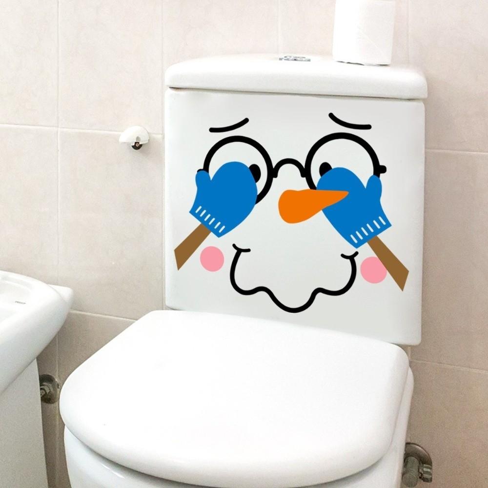2PCS/SET Self-adhesive Toilet Seat Sticker Waterproof Cartoon Wall Sticker Removable Snowman Pattern Toilet Decoration Sticker