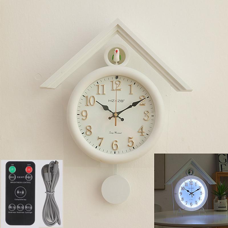 Светящиеся Настенные Часы Роскошные Часы с Кукушкой Светодиодные Часы Ретро Настольные Часы Спальня Бесшумные Гостиная Украшение Элегантное Комнатное Украшение белый