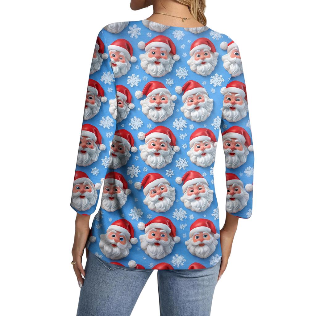 Women's Casual Fashionable Sexy Comfortable V-Neck Christmas Three-Quarter Sleeve Top