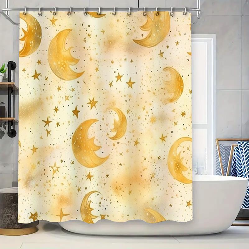 

Golden Moon Star Print Shower Curtain Soft Fabric Waterproof Bathroom Decor Home Decoration For Kids Room Beige Color (180X240Cm W60H190(CM)-1 Pcs