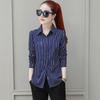 1116 new black and white vertical striped shirt women's spring, summer and autumn long-sleeved versatile professional temperament women's top looks