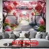 2D Feder Kirschblüten Zaunwand, Wasserdichte Chinesische Hofkulisse für Hof Terrasse Garten Dekoration