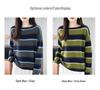 Women's Retro Striped Wool Base Layer Sweater - Loose Fit, Round Neck Knit with Long Sleeves