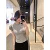 Front Shoulder Round Neck Slim-fitting Short-sleeved T-shirt Women's Summer New Spice Girl Pinched Waist and Thin Short Ins Top