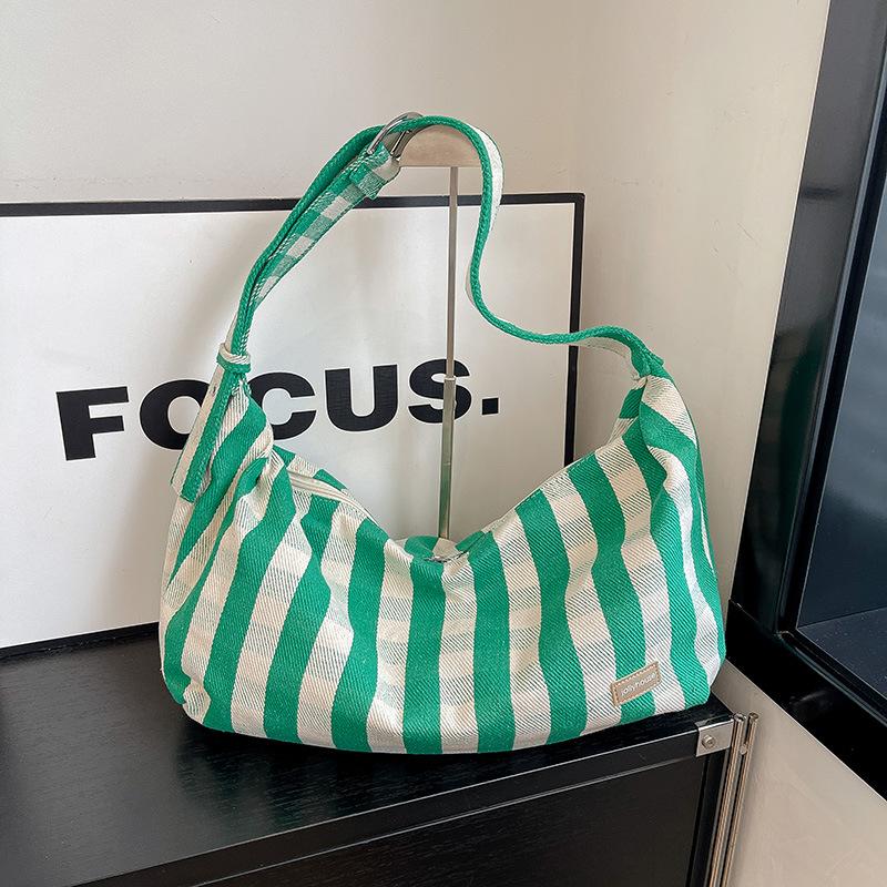 Casual lazy wind large capacity underarm bag women 2025 new summer fashion plaid canvas bag messenger bag