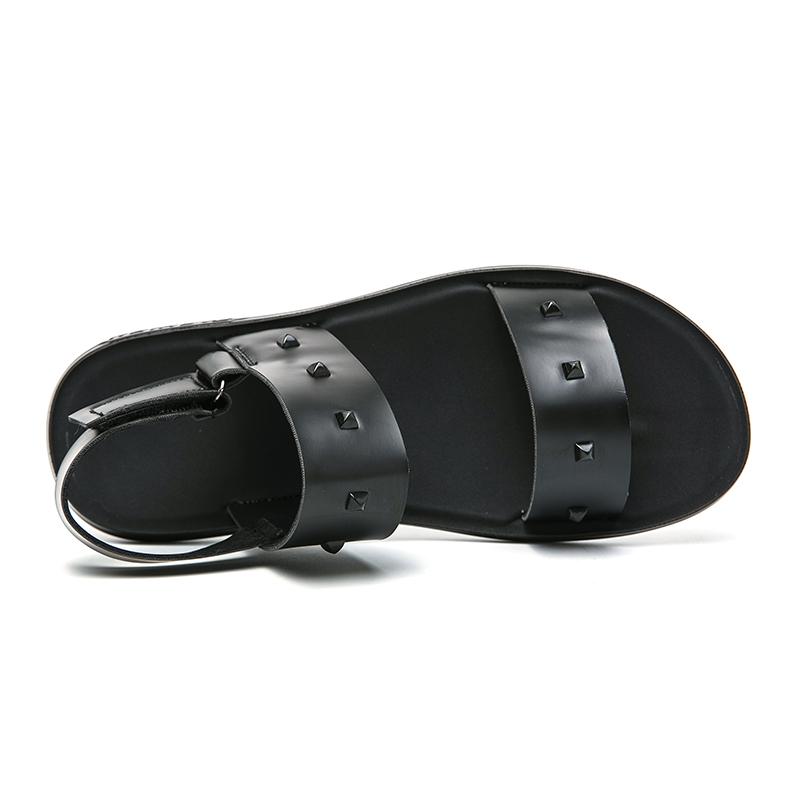 Fashion Summer New Men Gladiators Punk Rivet Leather Casual Shoes Breathable Beach Sandals Outdoor Slippers Black White Plus Size