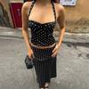 Spring and summer new waist and thin neck sling fashionable commuting polka dot long dress sexy vest skirt two-piece set