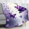 Floral Butterfly Blanket Purple Nature Scene Soft Fleece Throw Cozy Home Decor For Spring Season Relaxation Gift For Her