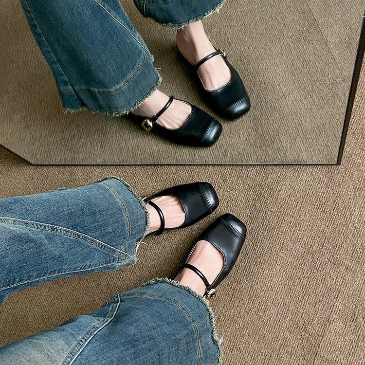 Spring Buckle Single Women s Solid Color Model Square Toe Beautiful Casual and Comfortable Loafers 35
