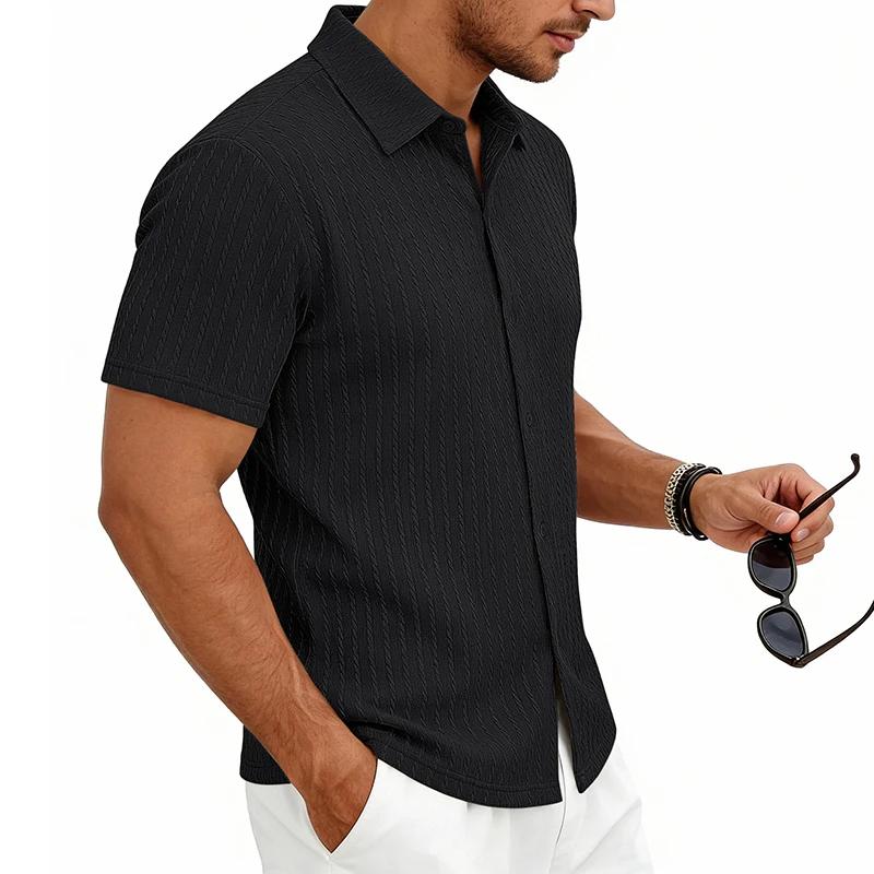 Men's Casual Shirts Textured Short Sleeve Button Down Shirt Summer Loose Fit Knit Tops for Men