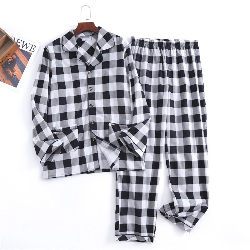 Men's Cotton Flannel Notch Lapel Pajama Set - Warm Autumn/Winter Loungewear