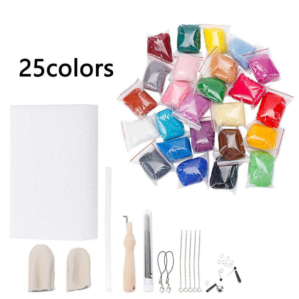 

Useful Foam Mat DIY Crafts Starter Tool Kit Needle Felting Kit Felting Wool Roving Sewing Tool Set 25colors
