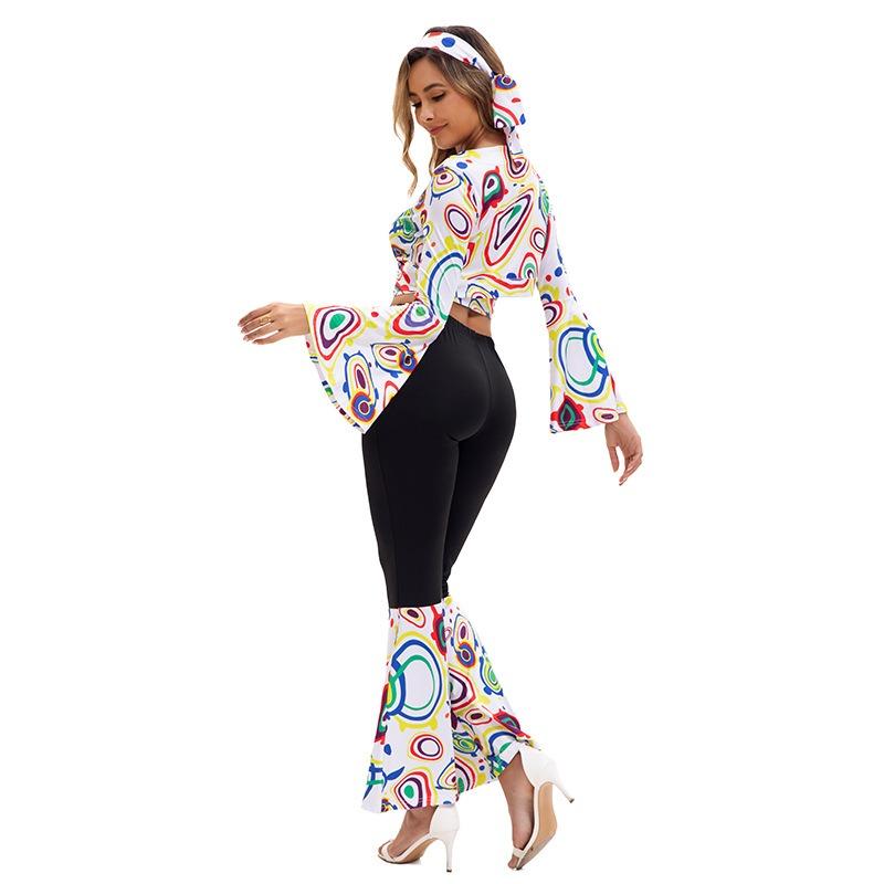 New Retro Disco Generation Stage Performance Suit Printed Top Trousers Set