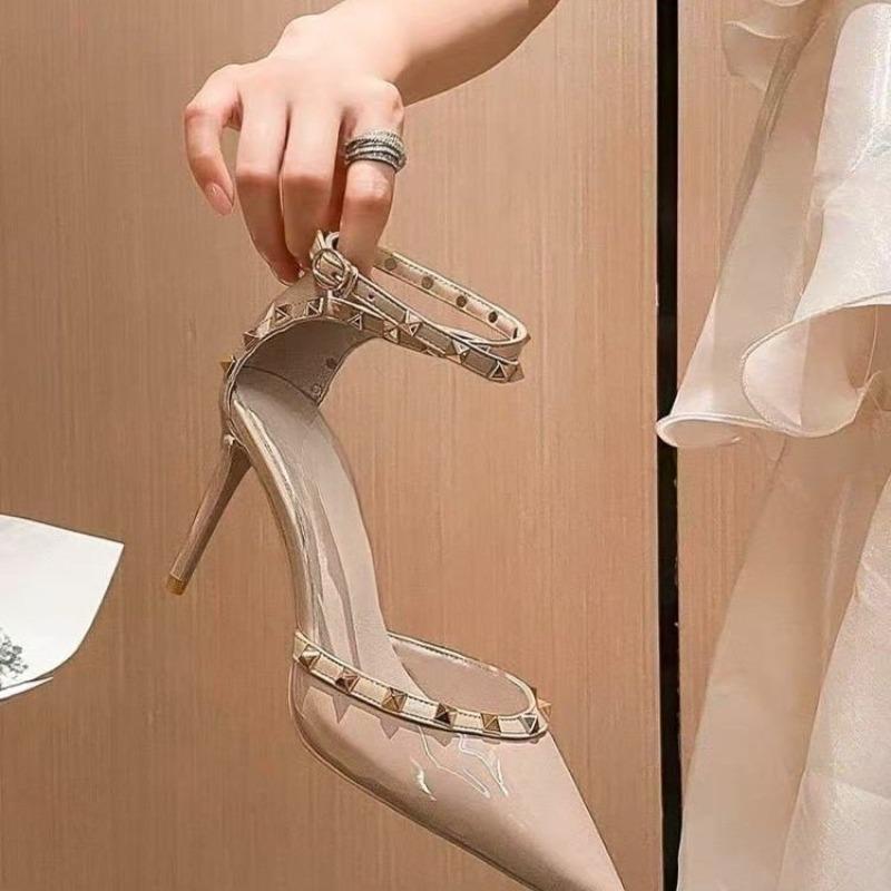 Fashion Rivet Closed Toe High Heels for Women New Style Temperament Pointed Shallow Mouth One-strap Non-slip Sexy Stiletto Sandals
